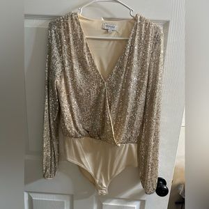 Gold sequence, long sleeve bodysuit